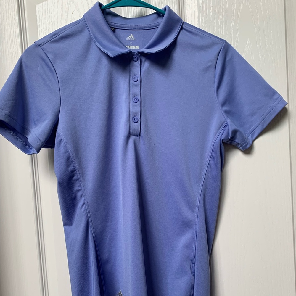 Small women’s golf shirt, periwinkle.Adidas.